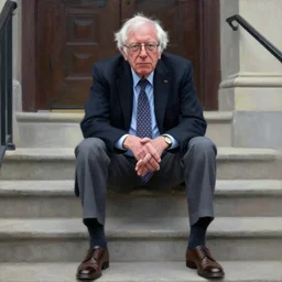 a coherent award - winning beautiful!!! portrait of a calm bernie sanders, sitting on temple stairs, painted by zdzislaw beksinski
