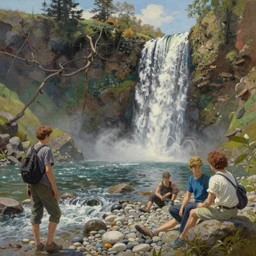 pebble beach waterfall, extremely detailed oil painting, unreal 5 render, rhads, sargent and leyendecker, savrasov levitan polenov, bruce pennington, studio ghibli, tim hildebrandt, digital art, landscape painting, octane render, beautiful composition, trending on artstation, award winning photograph, masterpiece
