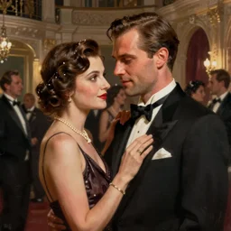 daniel gerhartz and wlop detailed portrait, digital painting, concept art, 8 k resolution, of a 1 9 2 0 s beautiful couple at a party in a mansion, mansion interior in the background, unreal engine, hyper realism, realistic shading, cinematic composition, blender render, octane render, hdr, detailed textures, photorealistic, 3 5 mm film