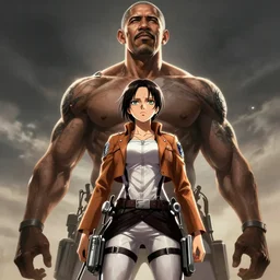 girl dwayne the rock johnson female titan, 4 k screenshot from attack on titan, hyper detailed massive obama towering above, 8 k realistic, trending in artstation, digital painting, studio quality, cryengine