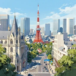 mix of nantes ( france ) and tokyo ; artstation