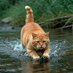 still from apocalypse now film, fat orange cat coming out of river, by vittorio storaro, sci fi, cinematic