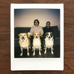 dogs dressed as people, polaroid