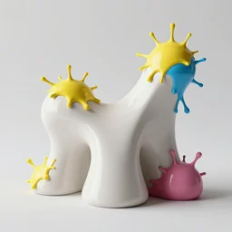 futuristic bioceramic generative design structures splashed with bright paint, clean and crisp, sharp focus