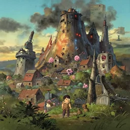 a wholesome animation key shot of a random postapocalyptic dramatic panorama, studio ghibli, pixar and disney animation, sharp, rendered in gouache painting, anime gouache key art by greg rutkowski, bloom, dramatic, dynamic lighting