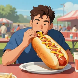 hot dog eating contest, trending on artstation, 50mm, by Noah Bradley