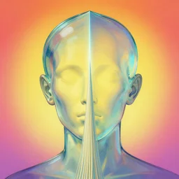 symmetrical post - minimalism portrait of a magical triangle glass very stretched long noodly head, extremely long forehead being sucked into single point in infinity, vibrant color scheme, highly detailed, in the style of romanticism, cinematic, artstation, moebius, greg rutkowski