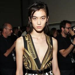 A beautiful portrait of Sui He as a Versace fashion model Spring/Summer 2012, highly detailed, in the style of cinematic, Getty images, Milan fashion week backstage , Greg rutkowski