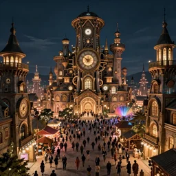 gigantic clockwork city, nighttime festival, crowded streets, high fantasy, 8 k, digital art, concept art, artstation, by sylvain sarrailh, dominik zdenkovic, and quentin mabille
