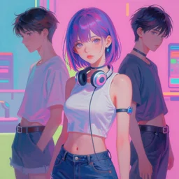9 0 s, lofi girl aesthetic, 3 / 4 portrait, vaporwave colors, anime, futuristic, hyperrealistic painting, by stanley twardowicz, ilya kuvshinov, rossdraws