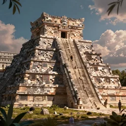 retrofuture in the Mayan civilization from Atlantis, unreal engine, octane render, trending on Artstation