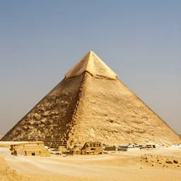 a realistic detailed photo of a golden pyramid, shiny gold, pyramid egypt. desert amazing photo