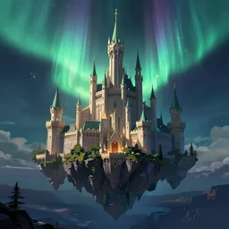 a castle like asgard floating in the universe with aurora borealis above it, digital art, trending on artstation, by alena aenami