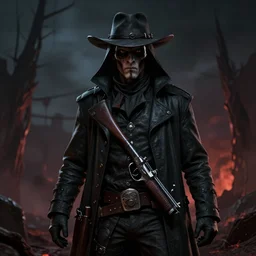 a portrait of a plague doctor gunslinger, dark fantasy, horror, western, hell, ultrafine detailed digital pencil art by frank frazetta and vito acconci and and takeshi obata and mike mignola, death note style, colored, symetric body, cgsociety, sharp focus, detailed face