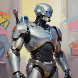 greg manchess portrait painting of the robocop as overwatch character, aesthetic, medium shot, asymmetrical, profile picture, organic painting, sunny day, matte painting, bold shapes, hard edges, street art, trending on artstation, by huang guangjian and gil elvgren and sachin teng