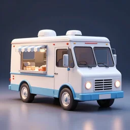 photorealistic 3 d render of an ice cream truck at nighttime