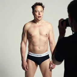 Photo of Elon Musk in swimsuit, soft studio lighting, photo taken by Terry Richardson for Calvin Klein, award-winning photograph, 24mm f/1.4