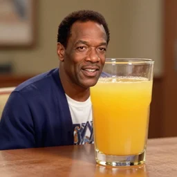 ( shrunk down o j simpson ) stuck inside [ a glass of orange juice ]