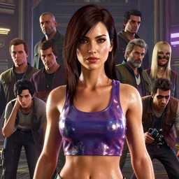 highly detailed portrait lady dimitrescu wearing shiny plastic crop top bladerunner, glistering skin, oiled, in gta v, stephen bliss, unreal engine, fantasy art by greg rutkowski, loish, rhads, ferdinand knab, makoto shinkai and lois van baarle, ilya kuvshinov, rossdraws, tom bagshaw, global illumination, radiant light, detailed and intricate environment
