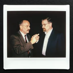 saul goodman fighting walter white, eighties polaroid, flash photography, photorealistic,