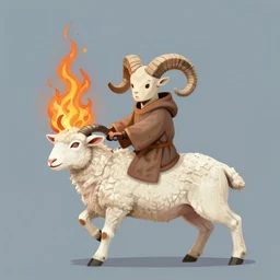 ram horned catholic medieval monk like half-lamb brings fire down from the sky, medieval style, trending on artstation, highly detailed, digital painting, volumetric light, concept art, sharp focus, illustration