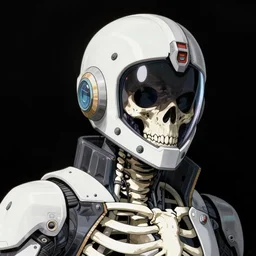 skeleton wearing futuristic helmet by kentaro miura