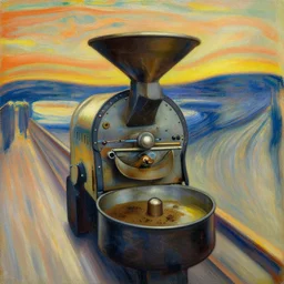 coffee roasting machine, oil on canvas, detailed, artwork by edvard munch
