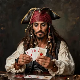 a portrait of a pirate playing cards by Craig Mullins