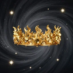 a golden flaming crown in the midst of a hurricane of stars