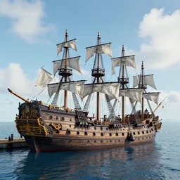 8 k hd detailed octane render of pirate ships docked in a caribbean port