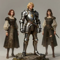 highly detailed steampunk armor on a blond who is standing on a rock : leonardo da vinci, greg rutkowski, magali villeneuve