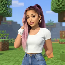ariana grande inside minecraft, realistic