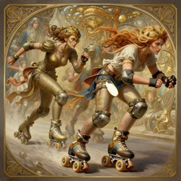 photography of a high speed roller skate chase, deep focus, d & d, fantasy, intricate, elegant, highly detailed, digital painting, artstation, concept art, matte, sharp focus, illustration, hearthstone, art by artgerm and greg rutkowski and alphonse mucha