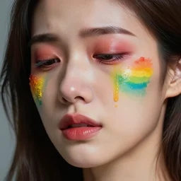 woman crying rainbow paint, photography, ultra realistic, highly detailed, 8 k