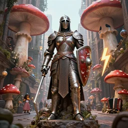 by beatriz bradaschii and danny ingrassia, visually stunning, cinematic, ultra realistic, hyper realism, 1 2 k, epic, octane render, unreal engine, vfx, maya, alley armorsmith : shieldmaiden, a statue of filet mignon : accordion city, the shroomsical world 🙏❤🍄⚡ : gargantuan disappointment of crying souls