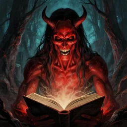sinners in hell read a book, scary art in color