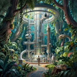epic alien jungle inside a giant laboratory by raymond swanland