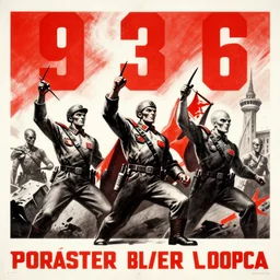 1 9 3 6 soviet propaganda poster depicting the victory against the aliens, red black and white, by mikhail baljasnij