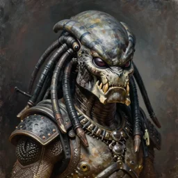 a bust shot of the predator by ken barthelmey, oil on canvas, deep depth field, masterpiece, trending on artstation, featured on pixiv, cinematic composition, hyper - detailed, hd, hdr, 4 k, 8 k
