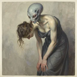 portrait piece titled we bow before this alien god, female, highly detailed oil on watercolor wood block print by gaston bussiere, craig mullins, j. c. leyendecker 8 k