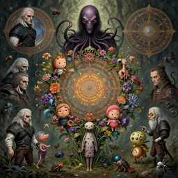 the platonic ideal of flowers, rotting, insects and praying of cletus kasady carnage davinci dementor chtulu mandala ponyo dinotopia the witcher, fantasy, ego death, decay, dmt, psilocybin, concept art by randy vargas and greg rutkowski and ruan jia and zdzisław beksinski