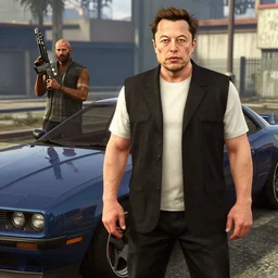 elon musk in gta 5, screenshot, car, npc, weapon