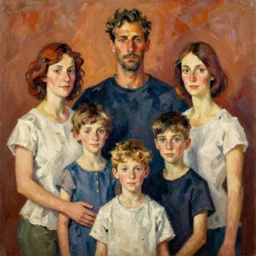 a family portrait, warm lighting, oil painting, by amedeo modigliani