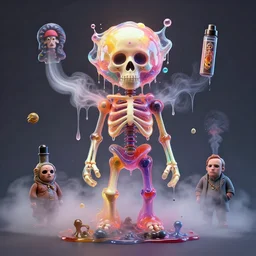 jelly rococo gel skeleton vapuing plasma and colorful auras, liquid, drippy, misty, scifi 3 d paint spray by beeple, fernando botero, jeff koons, ivan shishkin, m. c. escher
