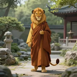wide angle beautiful full body portrait of a female anthropomorphic anthro lioness fursona jedi monk in a zen garden. character design by disney, anime, manga, charlie bowater, ross tran, artgerm, and makoto shinkai, detailed, soft lighting, rendered in octane