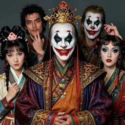 photorealistic portrait of klaus schwab wearing intricate shao khan costume, bizarre voodoo makeup, clown makeup, by amano, karol bak, greg rutkowski, and akira toriyama, tonalism, hyperrealistic, artgerm, masterpiece.