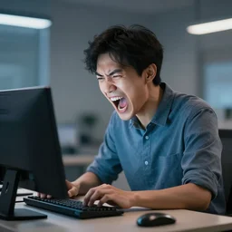 man screaming at computer for not being able to generate more than 4 images on stable diffusion