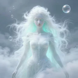 portrait of magical ghost triton, ethereal , cloudy, transparant, gradient white cyan, dreamy and ethereal, (colour) eyes, peaceful expression, ornate frilly dress, fantasy, intricate, elegant, rainbow bubbles, highly detailed, digital painting, artstation, concept art, smooth,b sharp focus, illustration, art by artgerm and greg rutkowski and alphonse mucha