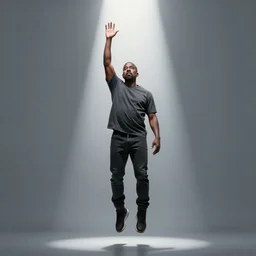 The body of Kanye West rising high into the sky in a beam of light at the end of a concert