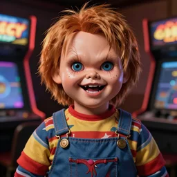 screaming chucky doll as a character in street fighter arcade game